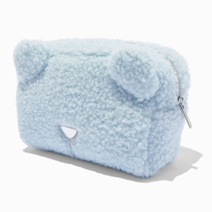 Trousse de maquillage en sherpa ours bleu,