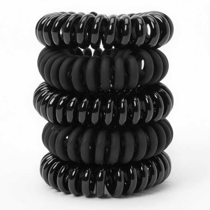 Matte Shiny Spiral Hair Bobbles - Black, 5 Pack,