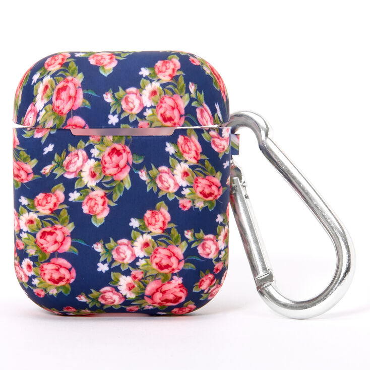 Navy Floral Silicone Earbud Case Cover - Compatible With Apple AirPods,
