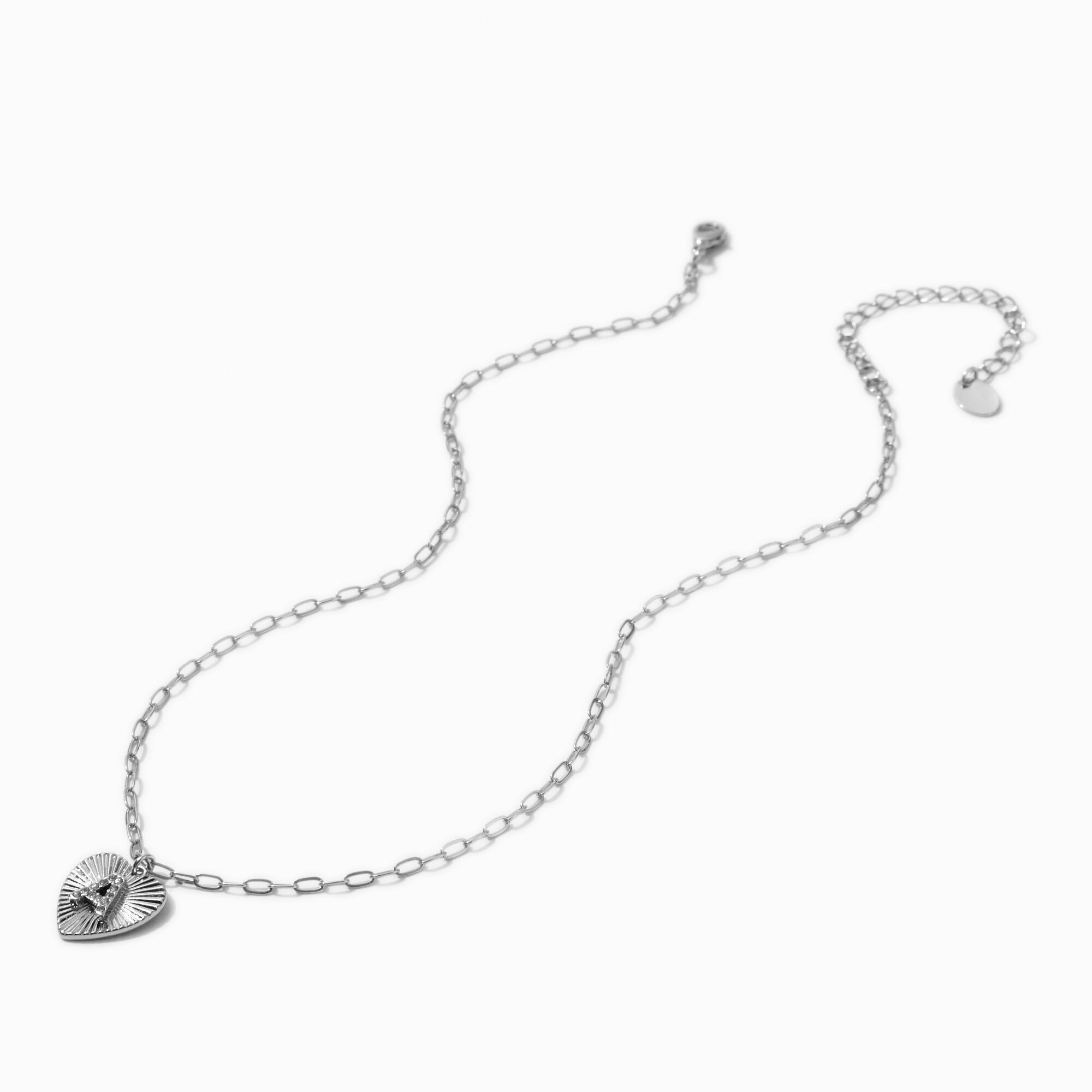 Silver-tone Radiant Heart Initial Pendant Necklace - A,