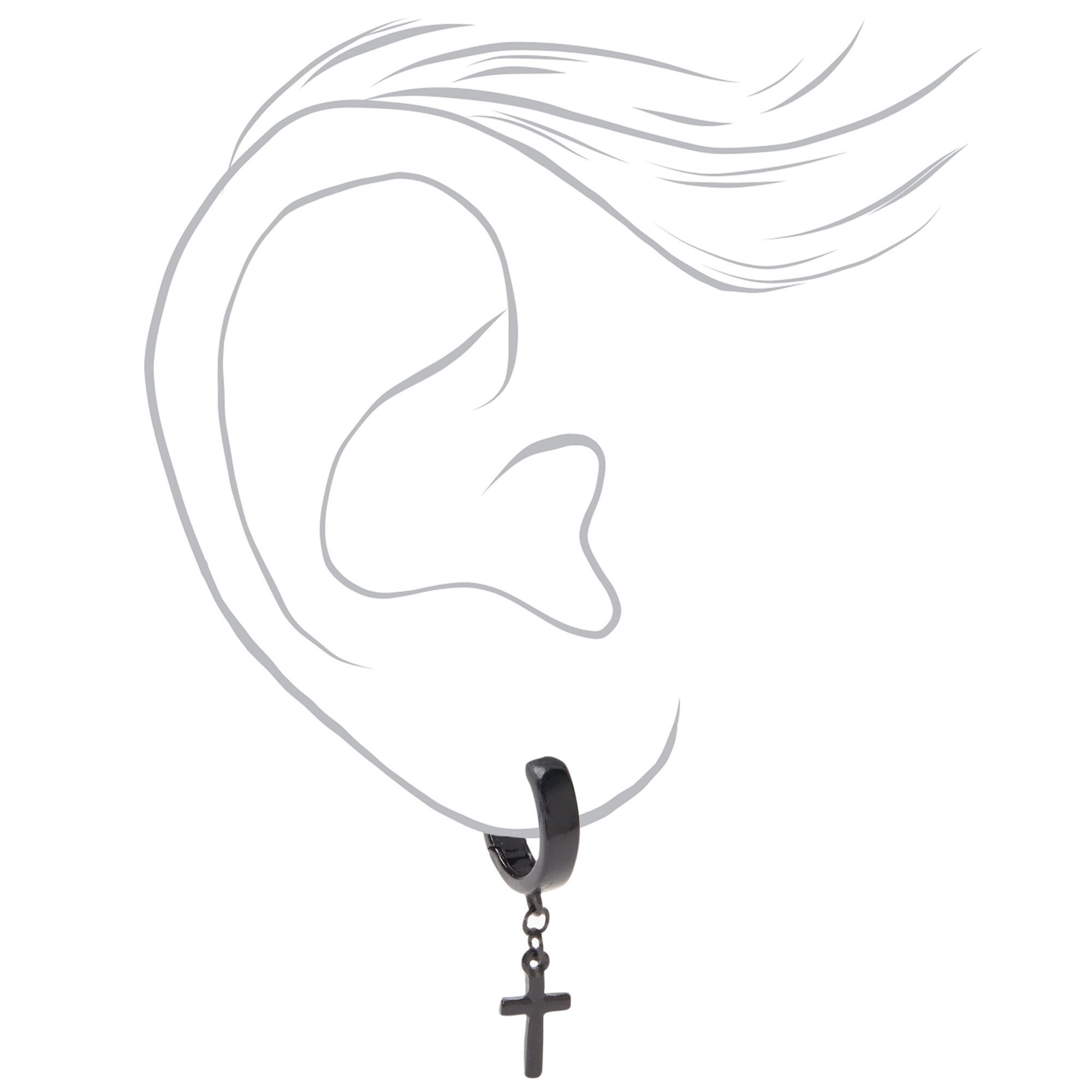 Boucles d’oreilles huggies croix 15 mm noires,