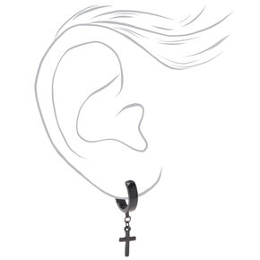 Boucles d&#39;oreilles huggies croix 15&nbsp;mm noires,