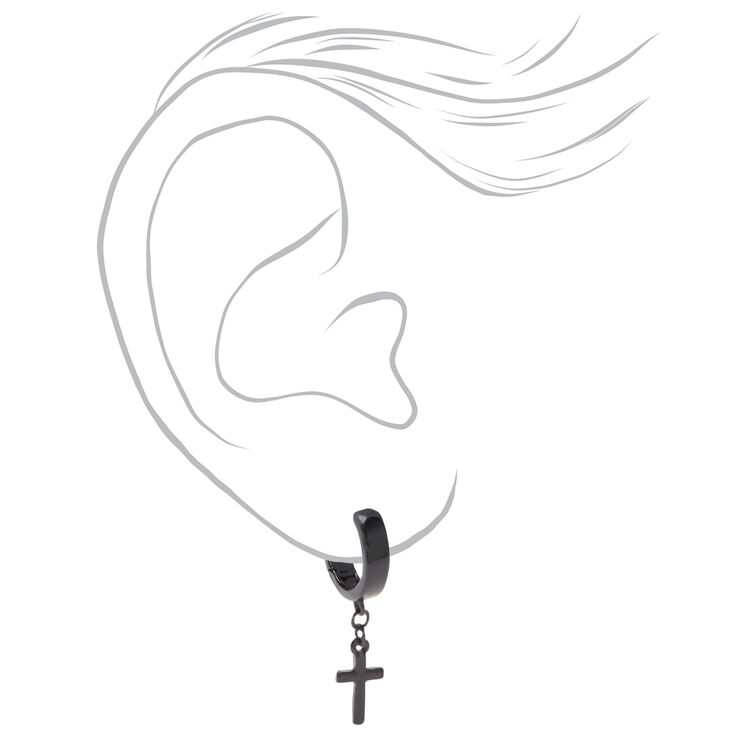 Boucles d&#39;oreilles huggies croix 15&nbsp;mm noires,