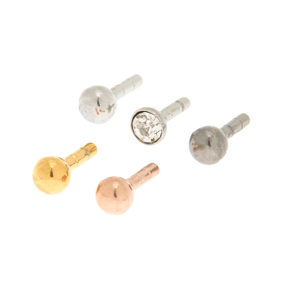 Mixed Metal Multi-Top Tragus Stud Earrings - 5 Pack,