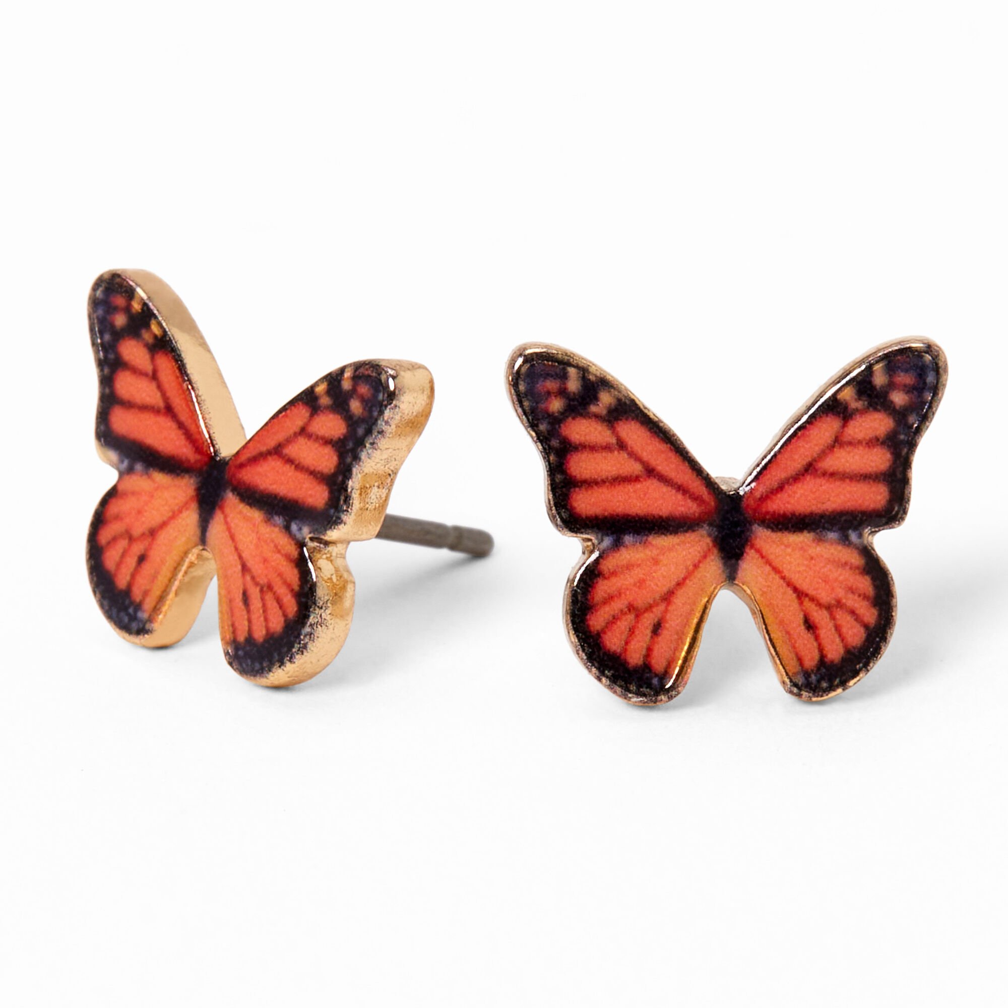 View Claires Gold Monarch Butterfly Stud Earrings Orange information