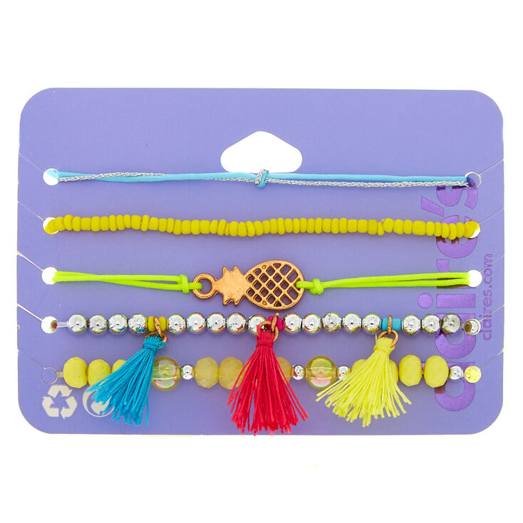 Claire's Lot de 5 bracelets jaunes avec pompons ananas