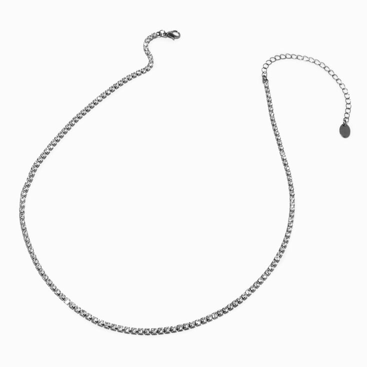 Hematite Cubic Zirconia Crystal Chain Tennis Necklace,