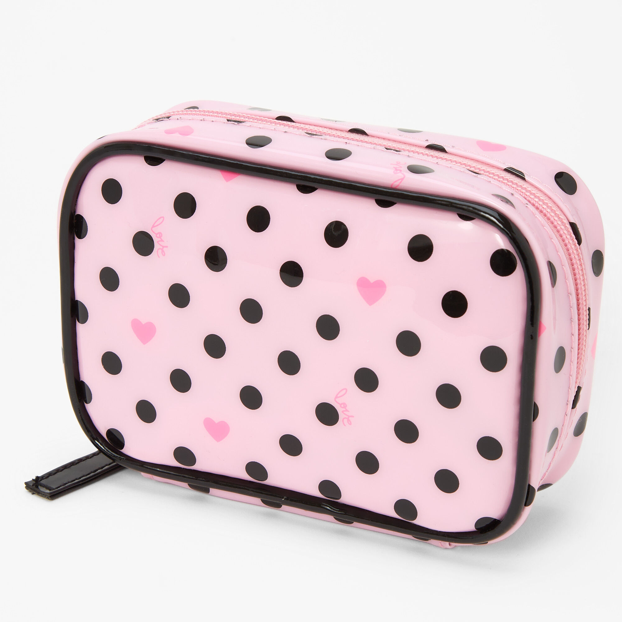 Cosmetic Bags Black Small Polka Dot Pink Background PU Leather Makeup  Organizer for Women Teen Girls