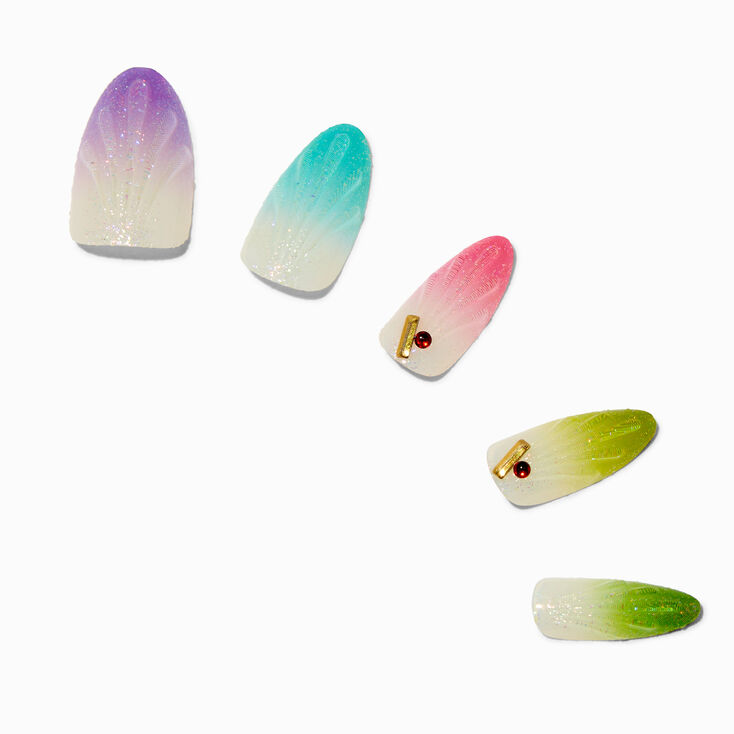 Holographic Seashell Long Almond Vegan Faux Nail Set - 24 Pack,
