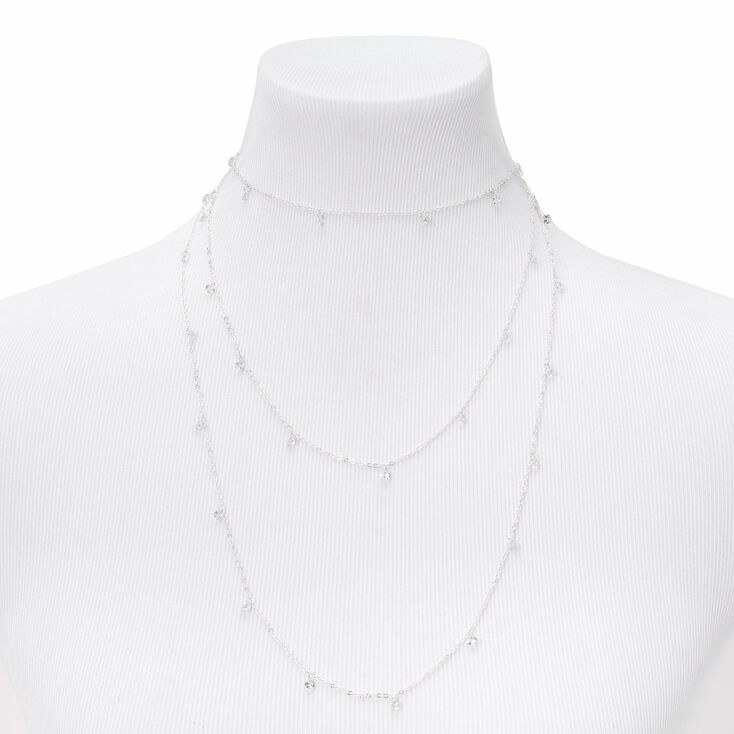 Silver Diamond Bling Multi Strand Chain Necklace,