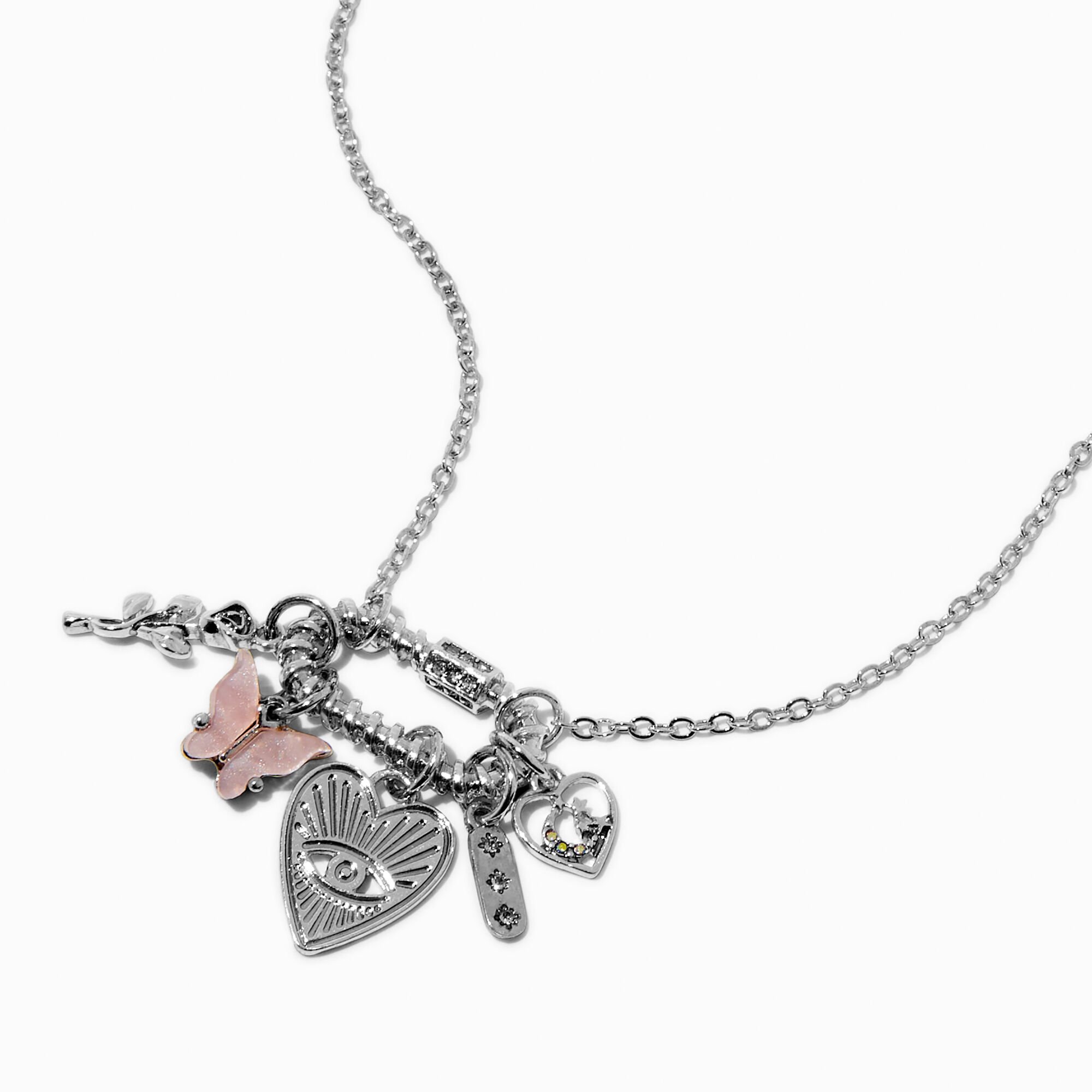 Collier à pendentif breloques mousqueton couleur argentée,
