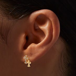 C LUXE by Claire&#39;s 18k Yellow Gold Plated Crystal Double Cross Stud Earrings,