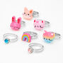 Claire&#39;s Club Silver Bunny, Hamster, &amp; Rainbow Rings - 7 Pack,