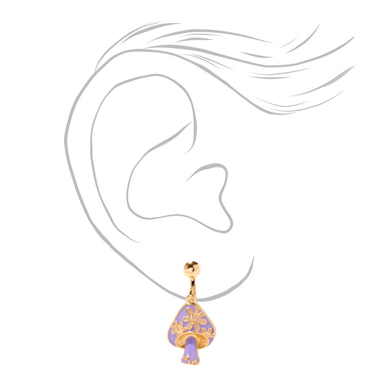 Purple Mushroom 1&quot; Clip On Drop Earrings,