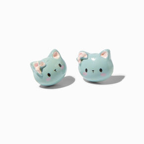 Light Blue Kitty Cat Stud Earrings,