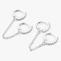 Silver Embellished Connector Chain Huggie Hoop Earrings,