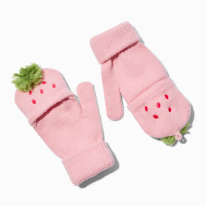 Gants convertibles fraises roses,