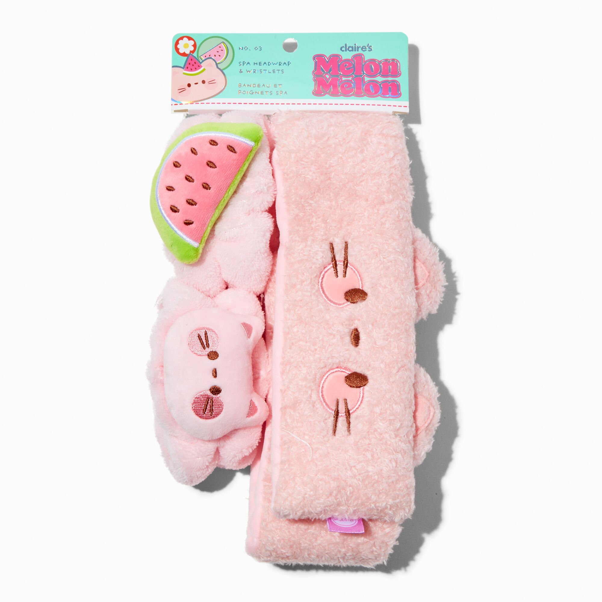 Watermelon Cat Makeup Bow Headwrap & Face Washing Wrist Bands - 3 Pack,