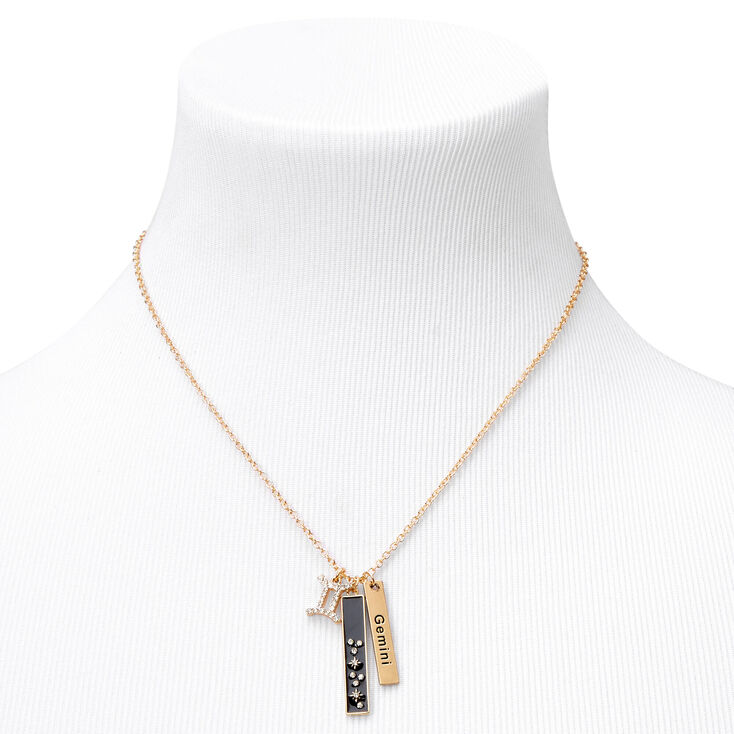 Gold Rectangular Zodiac Pendant Necklace - Gemini,