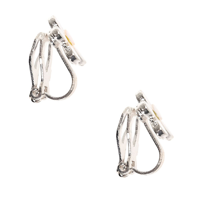 White Daisy Clip-On Earrings,