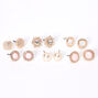 Rose Gold Crystal Pearl Stud Earrings - Blush Pink, 6 Pack,