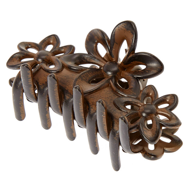 Medium Dark Wood Flower Hair Claw,