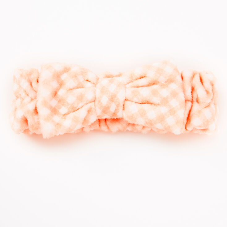 Coral Gingham Makeup Bow Headwrap,