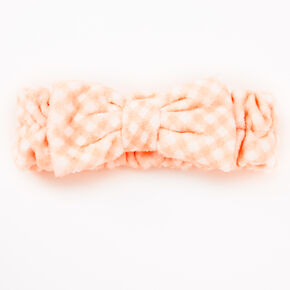 Coral Gingham Makeup Bow Headwrap,
