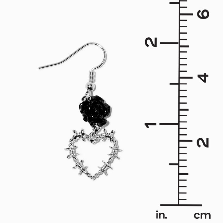 Black Rose Barbed Wire Heart 1&quot; Drop Earrings ,
