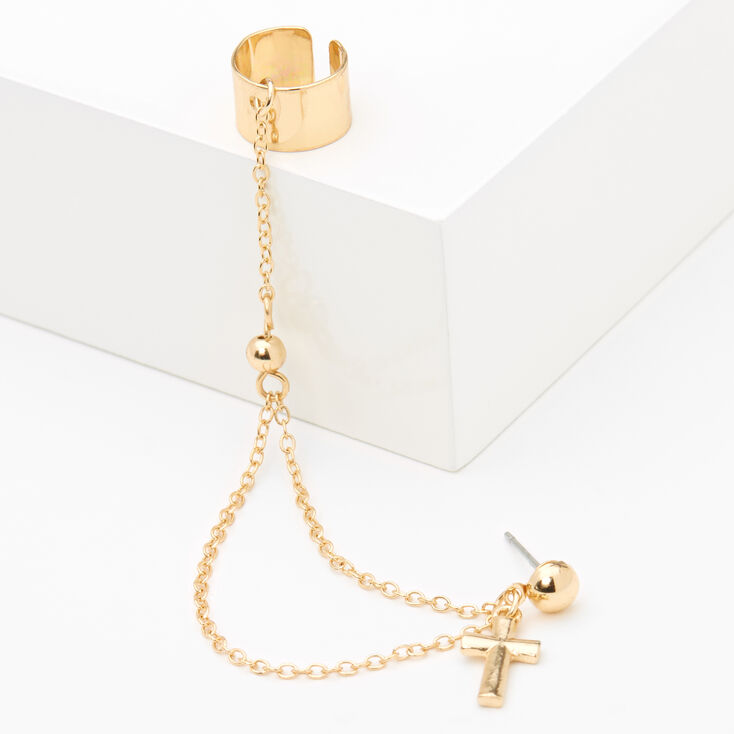 Gold Cross Ear Cuff Connector Earrings,