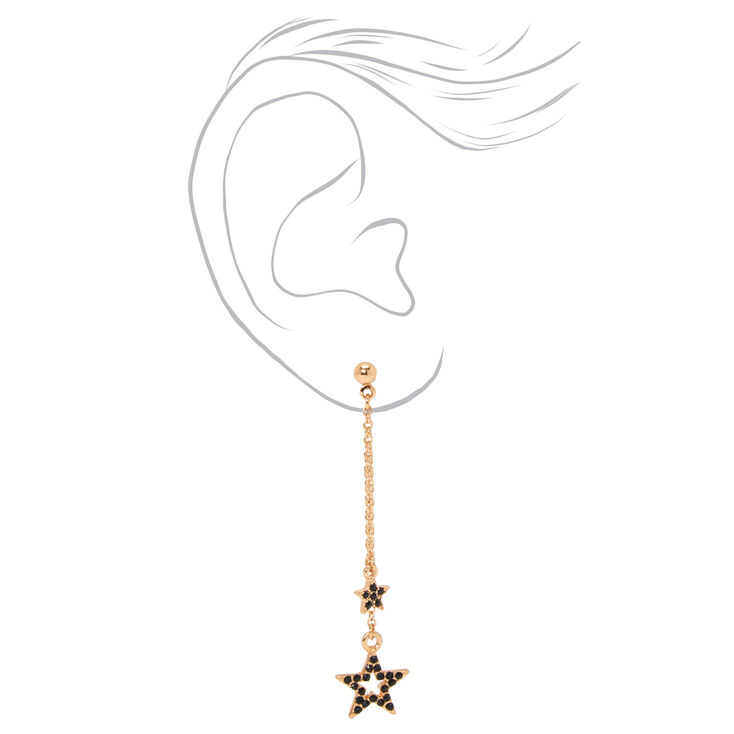 Gold 3&#39;&#39; Celestial Star Chain Linear Drop Earrings,