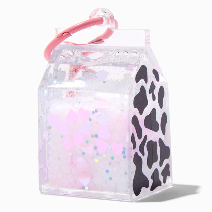 Milk & Cookies Carton Water-Filled Glitter Keychain