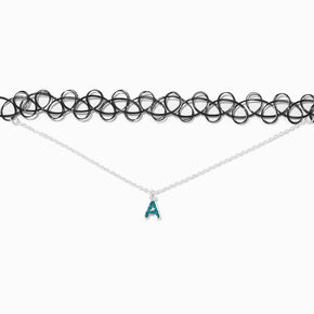 Mood Initial Multi-Strand Black Tattoo Choker Necklace - A,