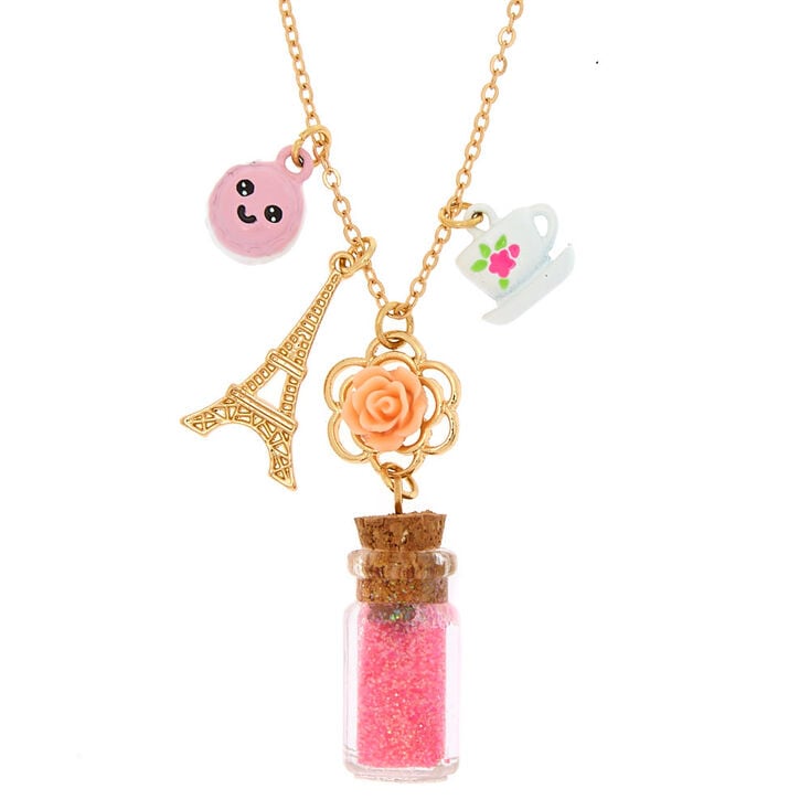 Paris Charm Bottle Pendant Necklace - Pink,