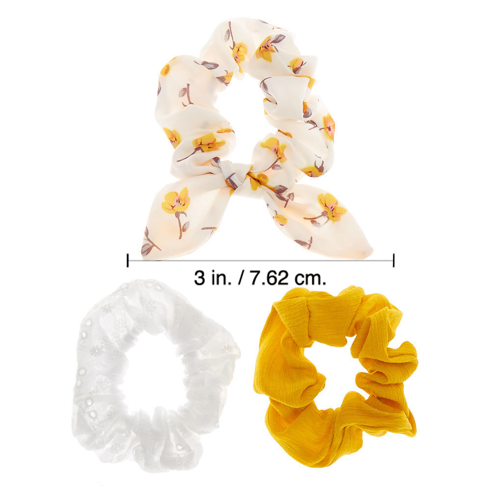 Small Country Eyelet Hair Scrunchies - Yellow, 3 Pack,