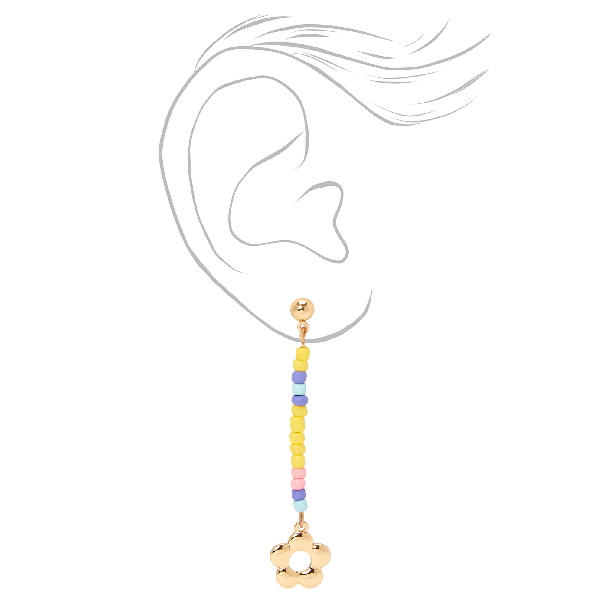 Gold Flower Beaded 2" Drop Earrings,