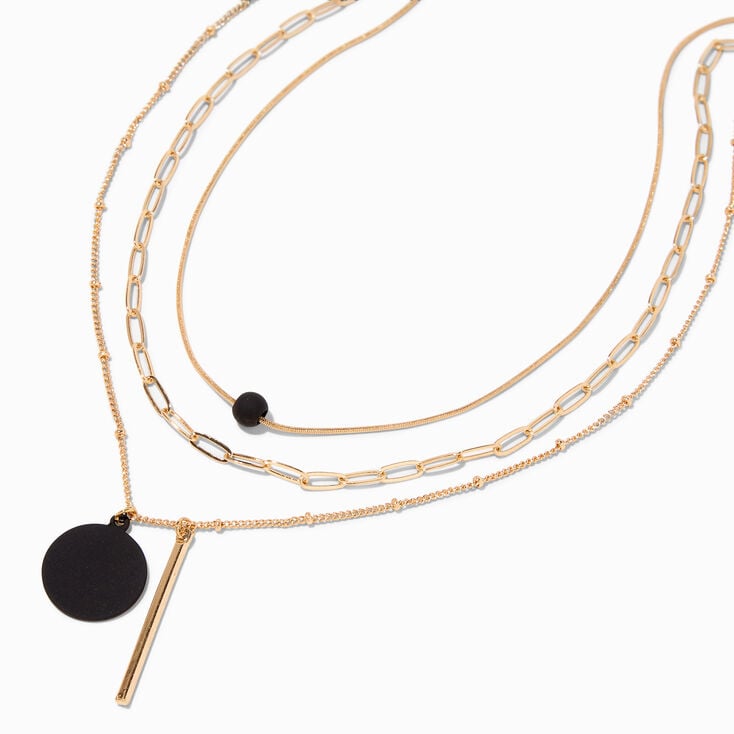 Black Disc Gold-tone Multi-Strand Necklace,