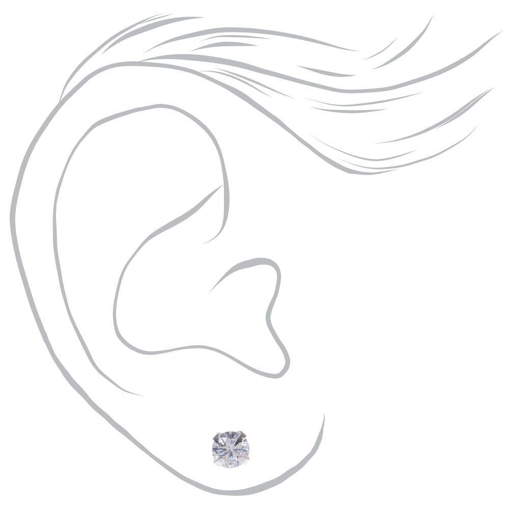 Silver-tone Cubic Zirconia 3mm, 4mm, & 5mm Round Stud Earrings - 3 Pack ,