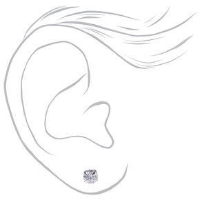 Silver-tone Cubic Zirconia 3mm, 4mm, &amp; 5mm Round Stud Earrings - 3 Pack ,