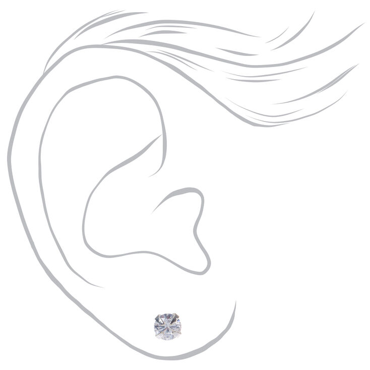 Silver-tone Cubic Zirconia 3mm, 4mm, &amp; 5mm Round Stud Earrings - 3 Pack ,