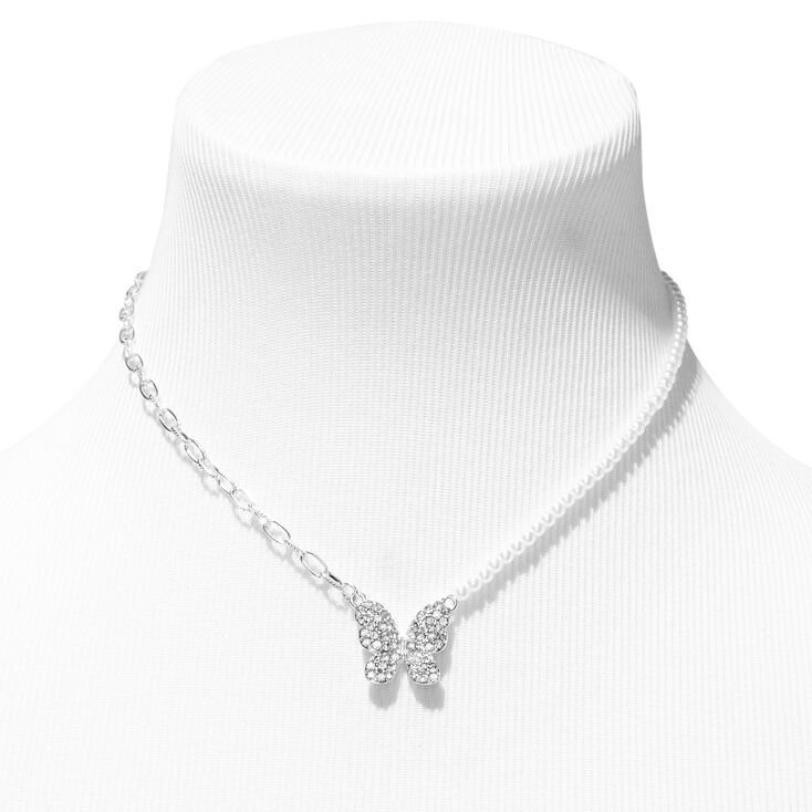 Silver-tone Butterfly Chain &amp; Pearl Statement Necklace,