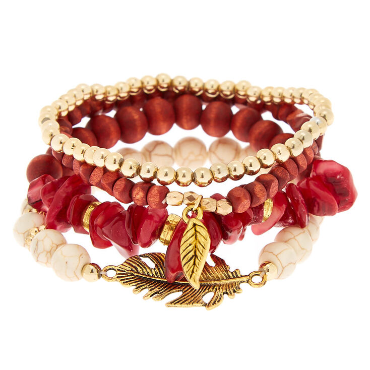 Claire's Lot de 4 bracelets élastiques perlés rouges thème désert