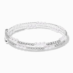 Silver-tone Crystal &amp; Pearl Wrap Bracelet,