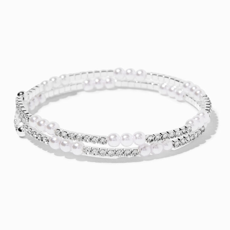 Silver Crystal &amp; Pearl Wrap Bracelet,