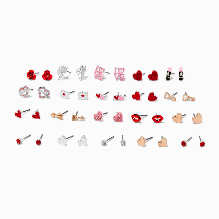 Mixed Metal Valentine&#39;s Day Stud Earrings - 20 Pack,