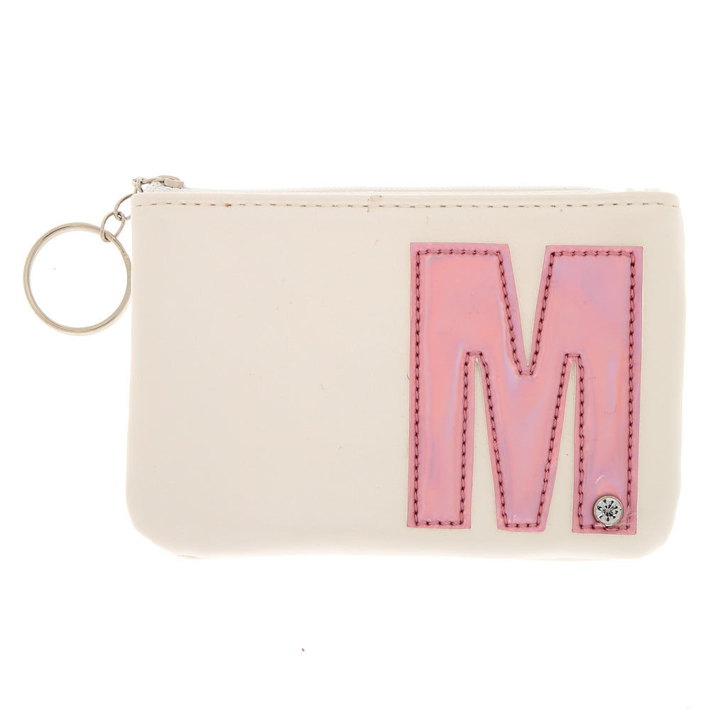 White Faux Leather Pink Initial Coin Purse M Claire s