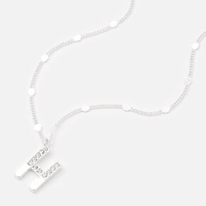 Silver Half Stone Initial Pendant Necklace - H,