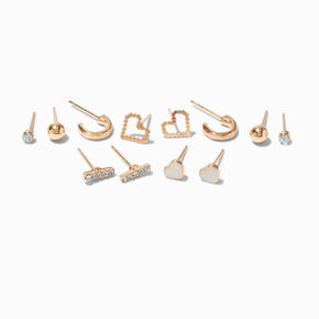 Gold-tone Mixed Heart Earring Stackables Set - 6 Pack,