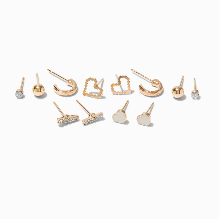 Gold-tone Mixed Heart Earring Stackables Set - 6 Pack,