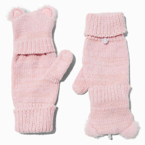 Claire&#39;s Club Pink Bear Convertible Gloves,